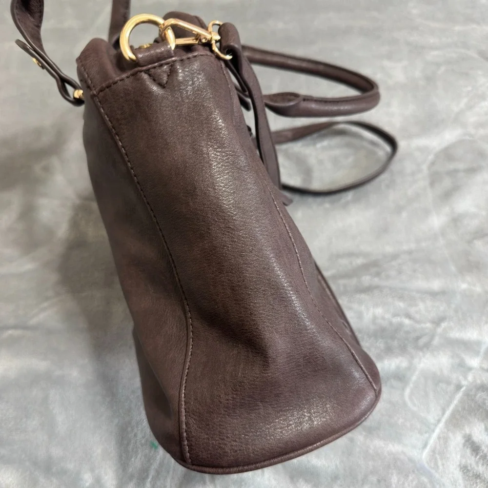 Sasha + Sofi Brown Faux Leather Satchel Crossbody Handbag Double Zip Tote Purse